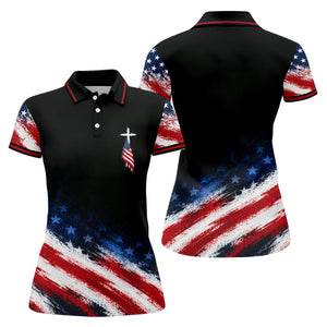 Veteran Cross USA Flag Golf Polo Shirt, Ladies Golf Shirts, Veterans Day Golf Shirt