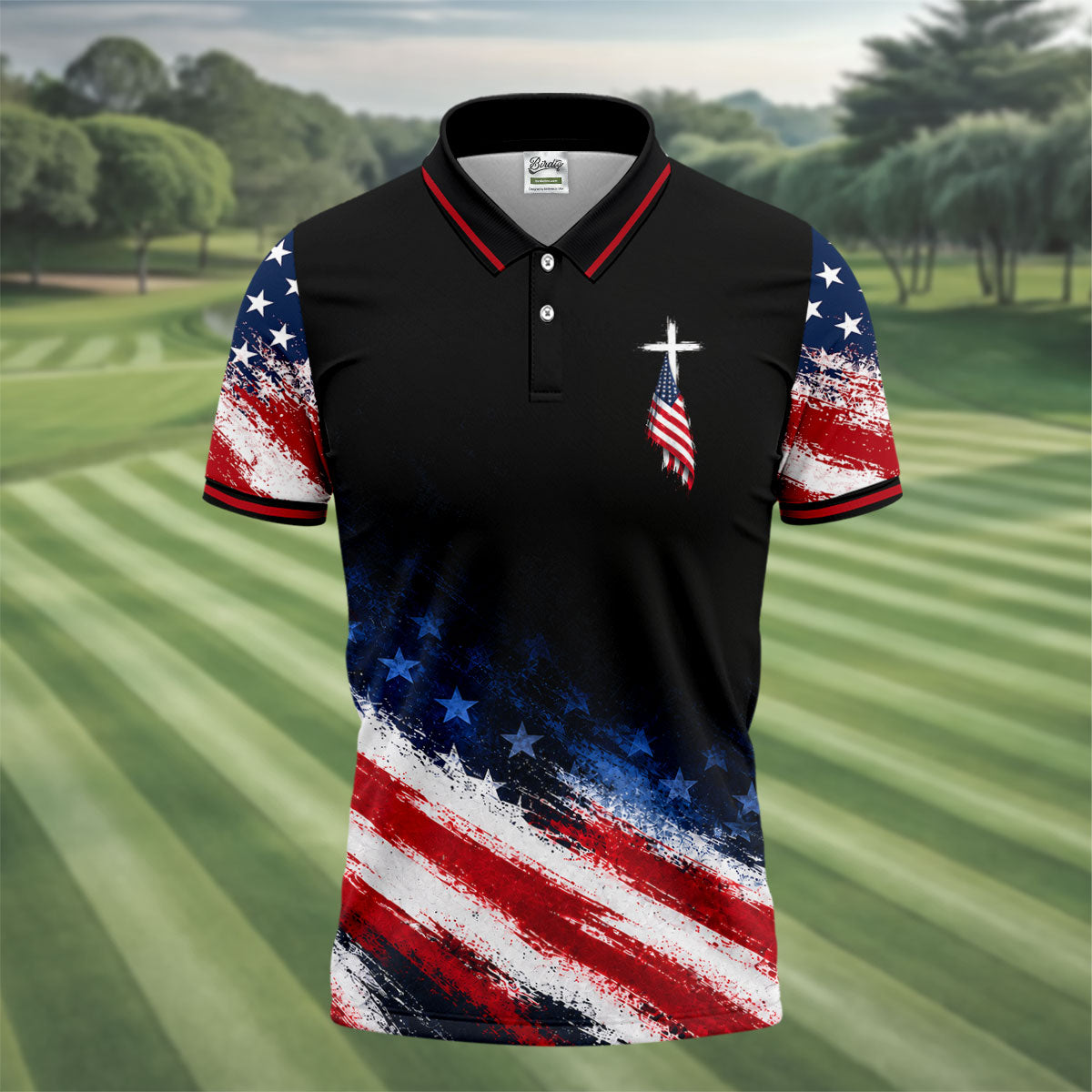 Veteran Cross USA Flag Golf Polo Shirt, Veterans Day Golf Shirt, Golf Shirts For Men