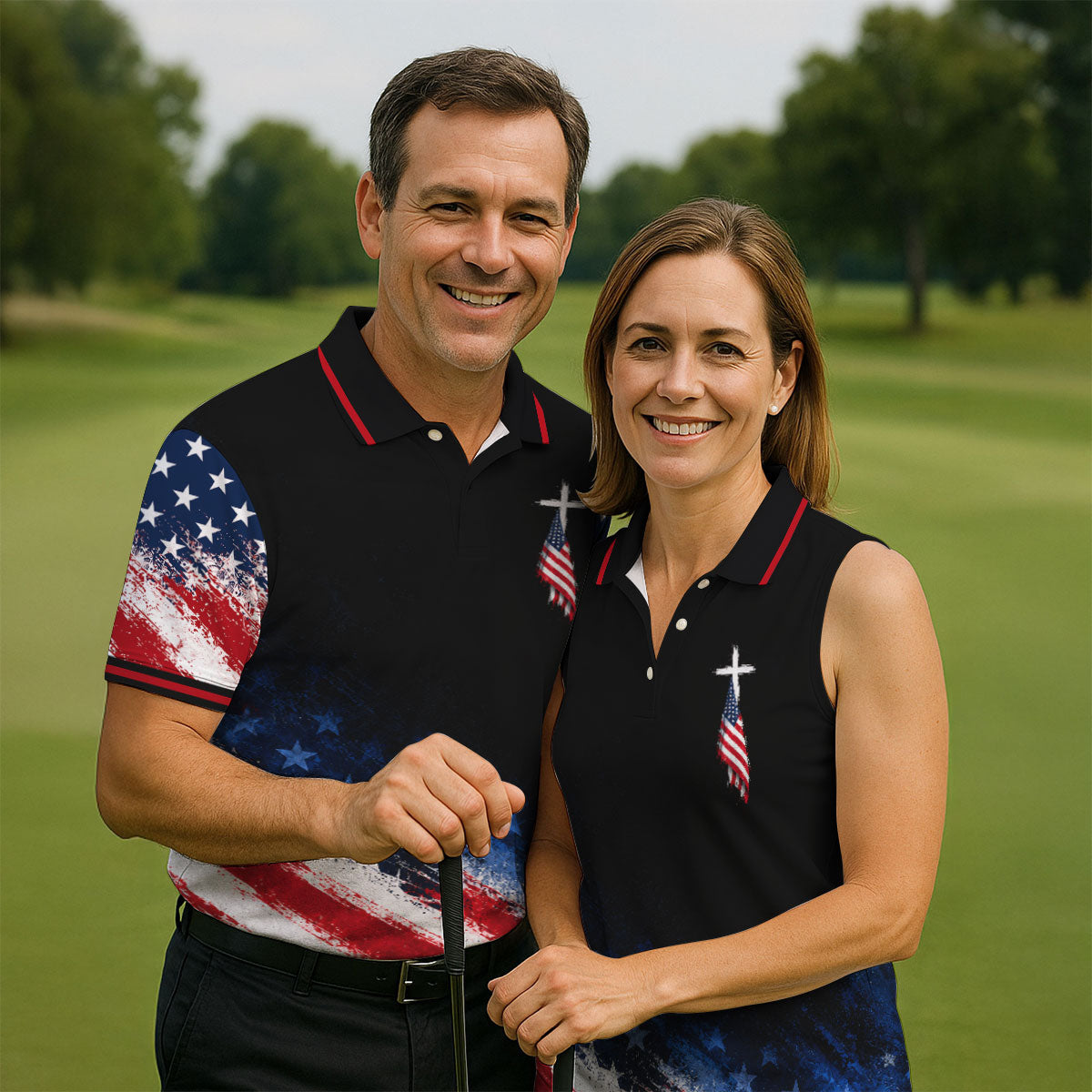 Veteran Cross USA Flag Golf Polo Shirt, Veterans Day Golf Shirt, Golf Shirts For Men
