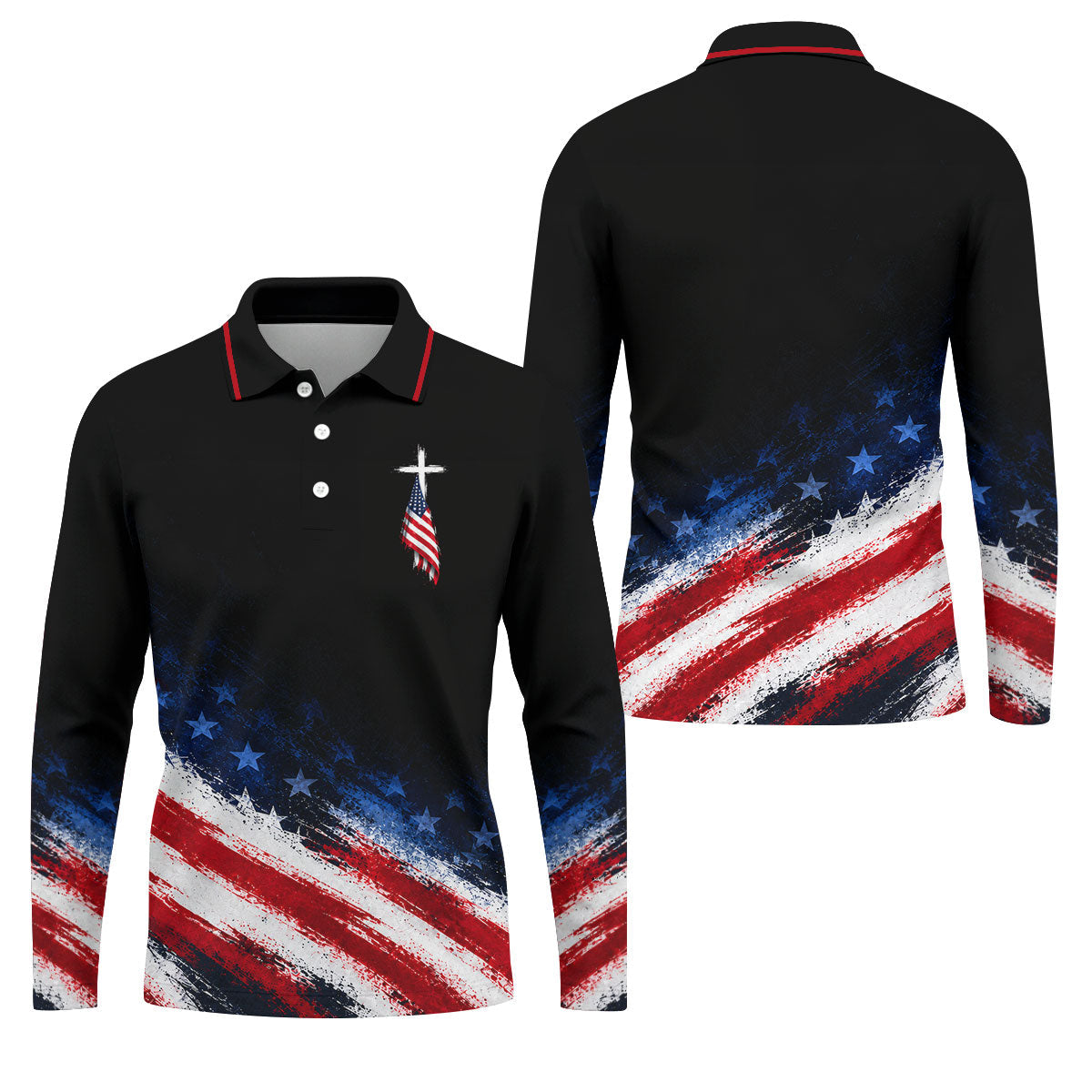 Veteran Cross USA Flag Golf Polo Shirt, Veterans Day Golf Shirt, Golf Shirts For Men