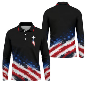 Veteran Cross USA Flag Golf Polo Shirt, Veterans Day Golf Shirt, Golf Shirts For Men
