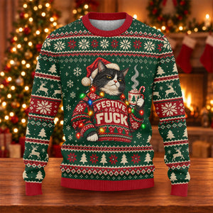 Ugly Christmas Sweater Festive Cat Lights, Ugly Sweater Party, Christmas Golf Gift