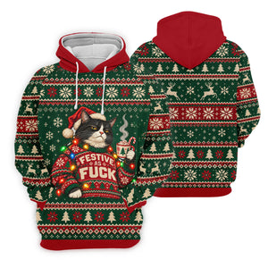 Festive Cat Lights Christmas Golf Shirt, Mens Golf Polo, Mens Holiday Golf Shirts
