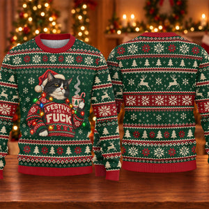 Ugly Christmas Sweater Festive Cat Lights, Ugly Sweater Party, Christmas Golf Gift
