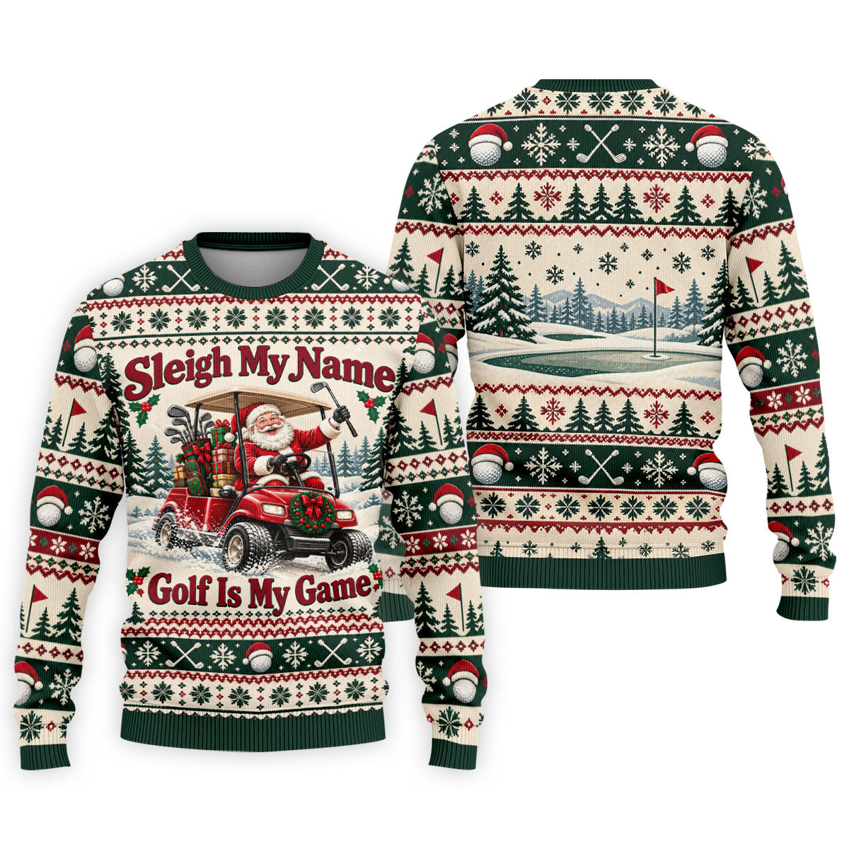 Sleigh My Name Golf Cart Christmas Golf Shirt, Mens Golf Polo, Mens Golf Apparel