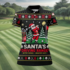 Santa Driving Range Christmas Golf Shirt, Ladies Golf Shirts, Womens Golf Apparel