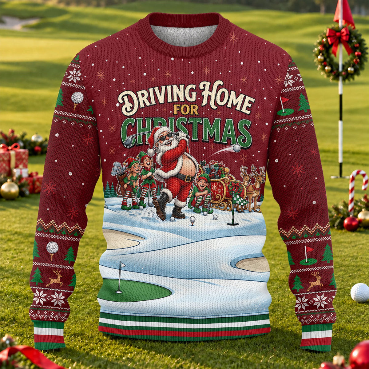 Ugly Christmas Sweater Driving Home For Christmas, Golf Lover Gifts, Funny Xmas Gift