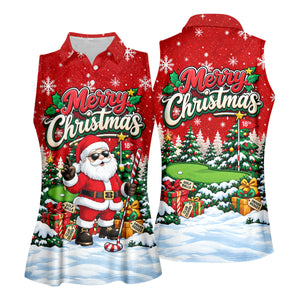 Retro Merry Christmas Script Christmas Golf Shirt, Womens Golf Tops, Ladies Golf Tops