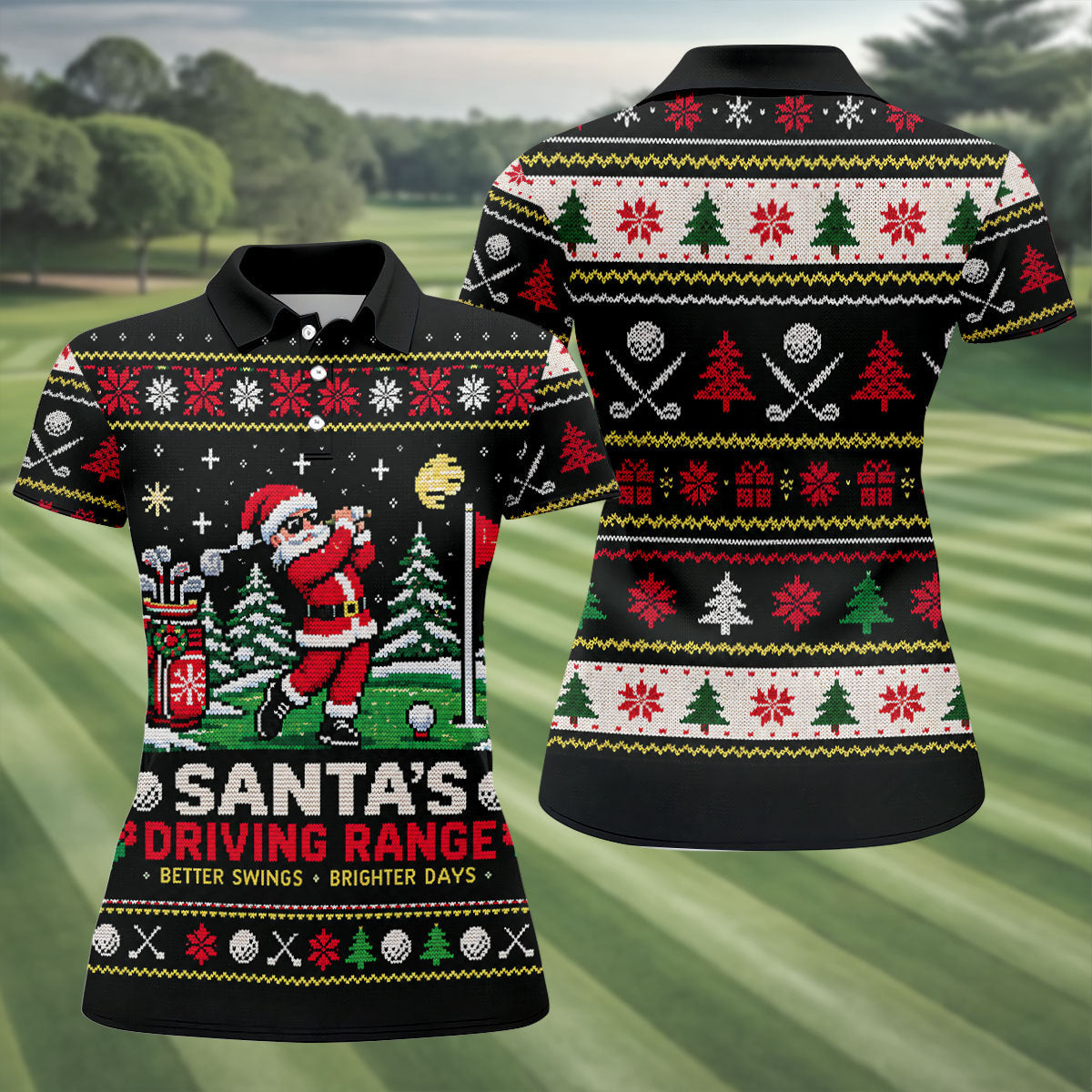 Santa Driving Range Christmas Golf Shirt, Ladies Golf Shirts, Womens Golf Apparel