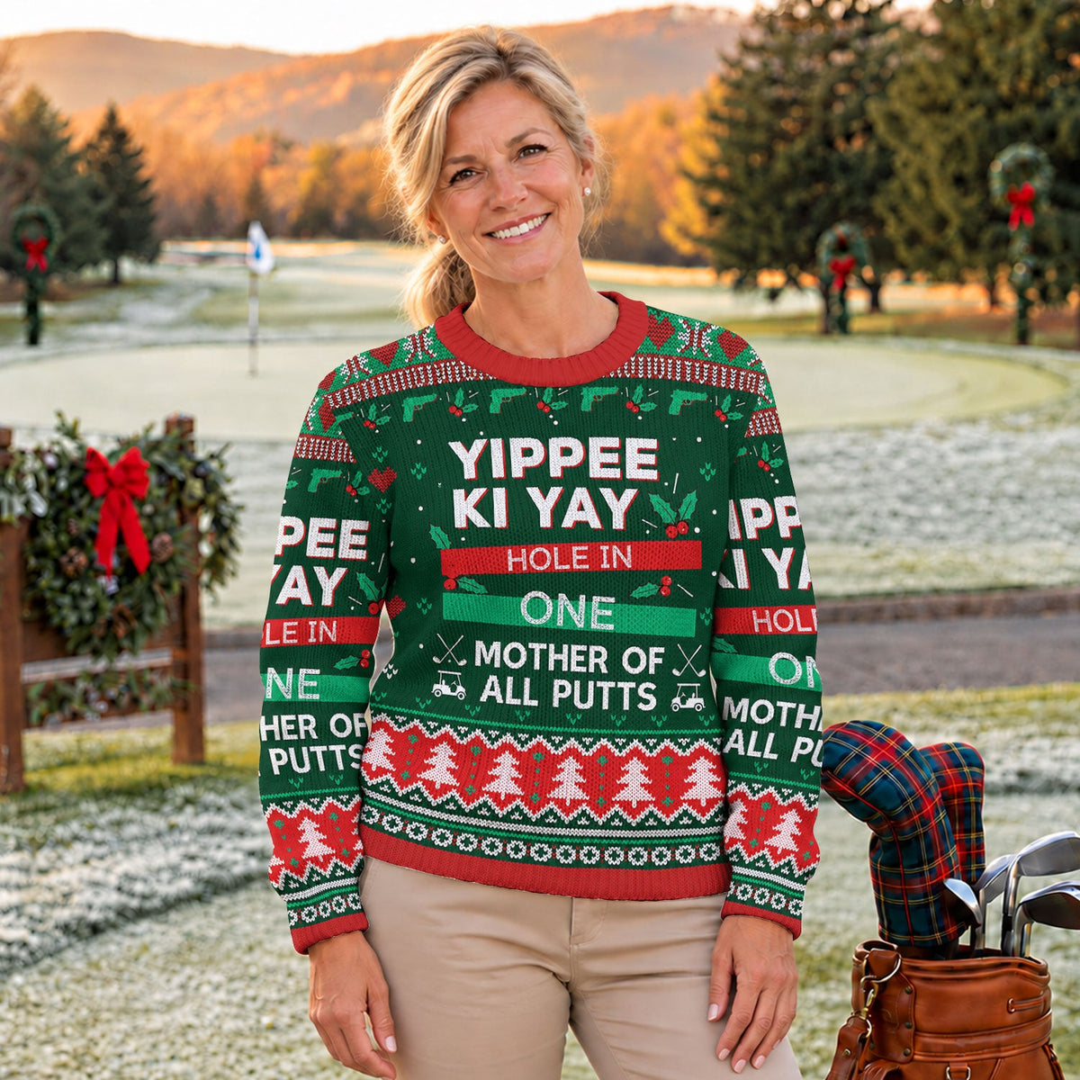 Ugly Christmas Sweater Yippee Ki Yay Hole In One, Golf Lover Gifts, Christmas Gifts