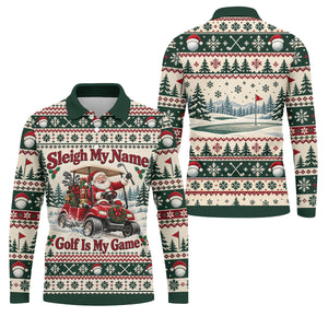 Sleigh My Name Golf Cart Christmas Golf Shirt, Mens Golf Polo, Mens Golf Apparel