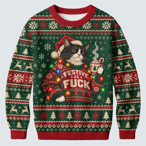 Ugly Christmas Sweater Festive Cat Lights, Ugly Sweater Party, Christmas Golf Gift