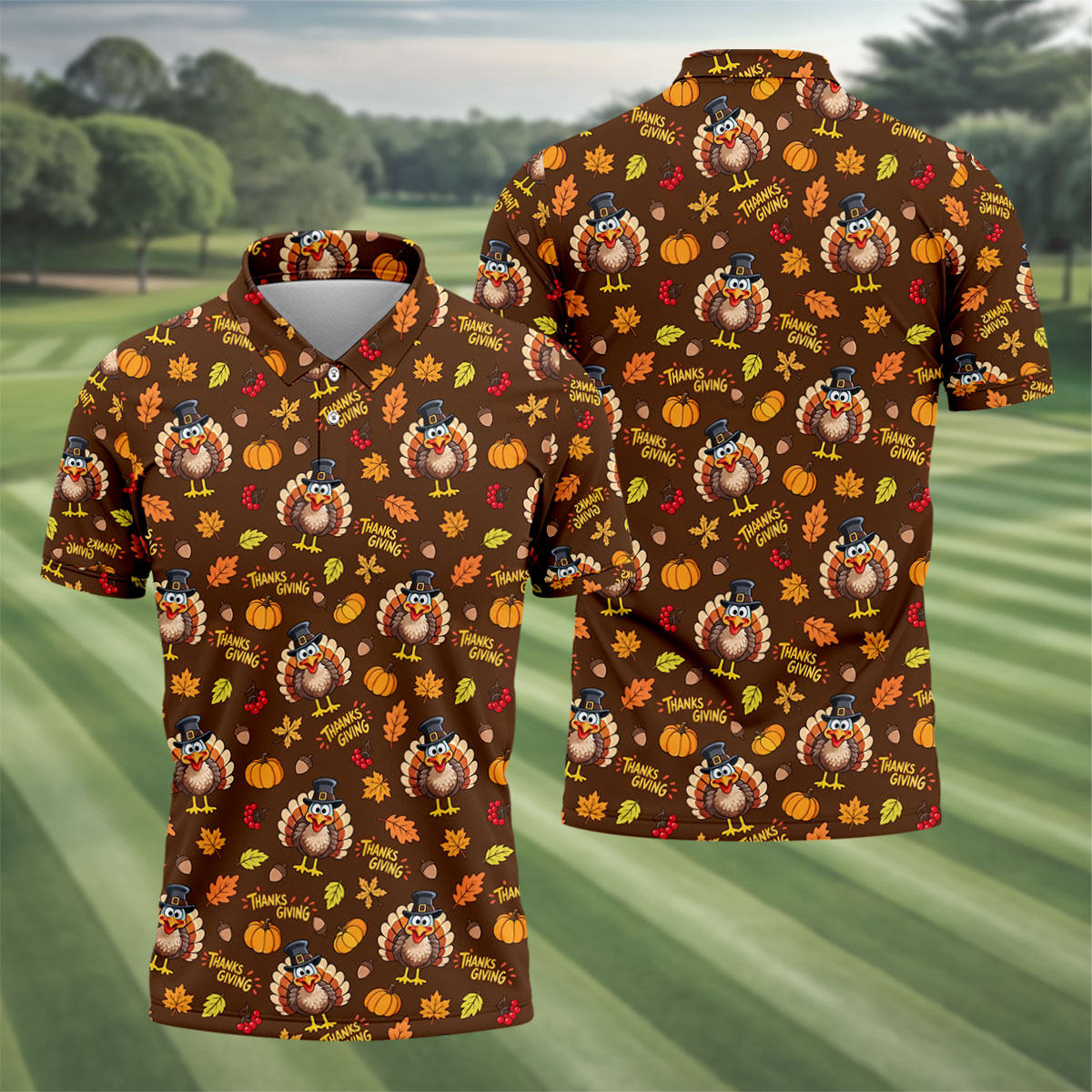 Pilgrimgiving Thanksgiving Golf Shirt, Golf Shirts For Men, Funny Mens Golf Shirts