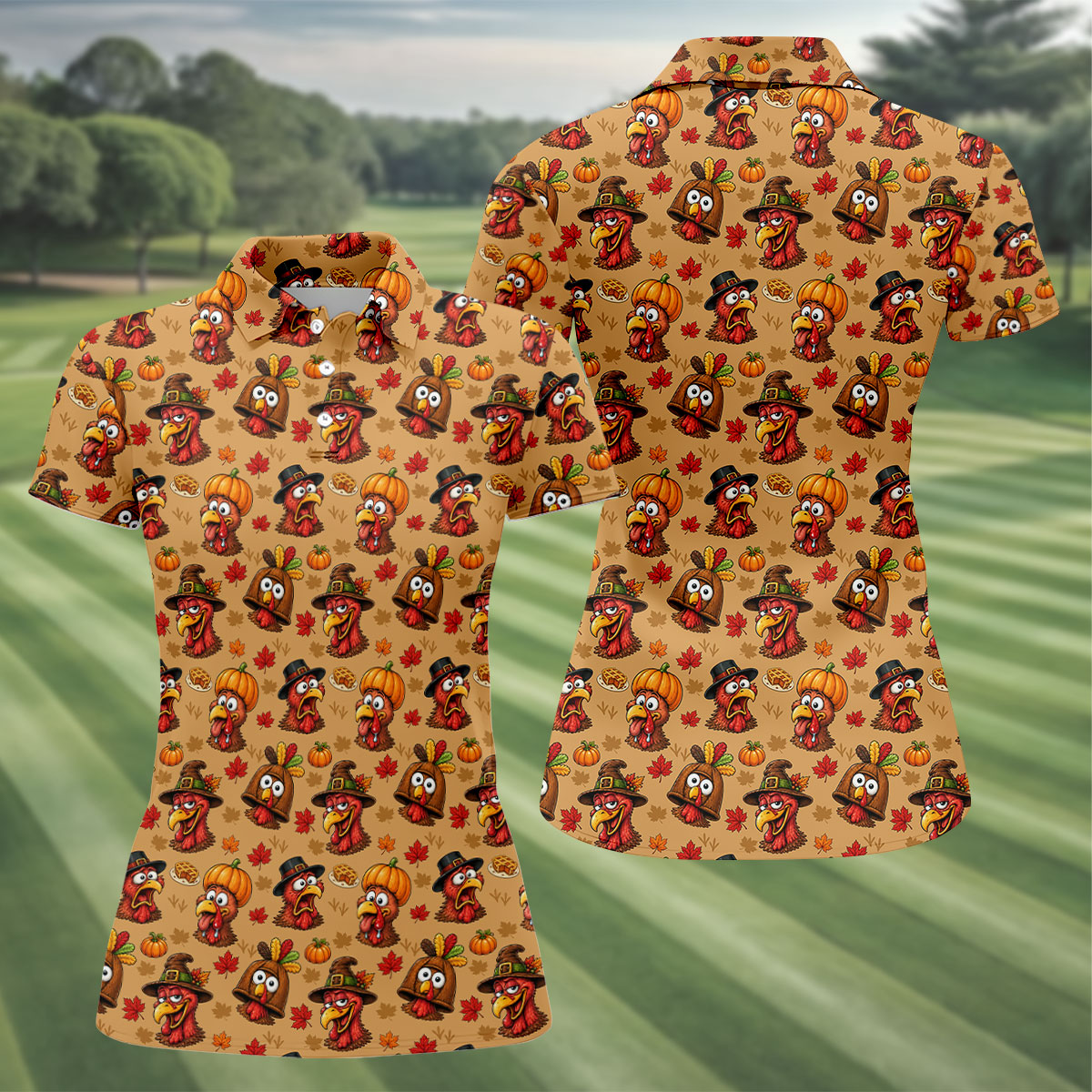 Pumpkingiving Thanksgiving Golf Shirt, Womens Golf Apparel, Womens Golf Clothing