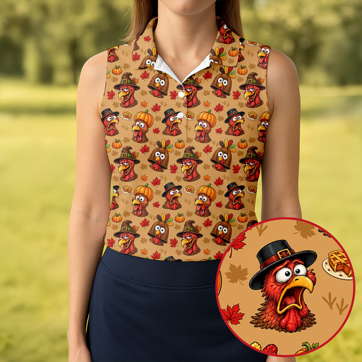 Pumpkingiving Thanksgiving Golf Shirt, Womens Golf Apparel, Womens Golf Clothing