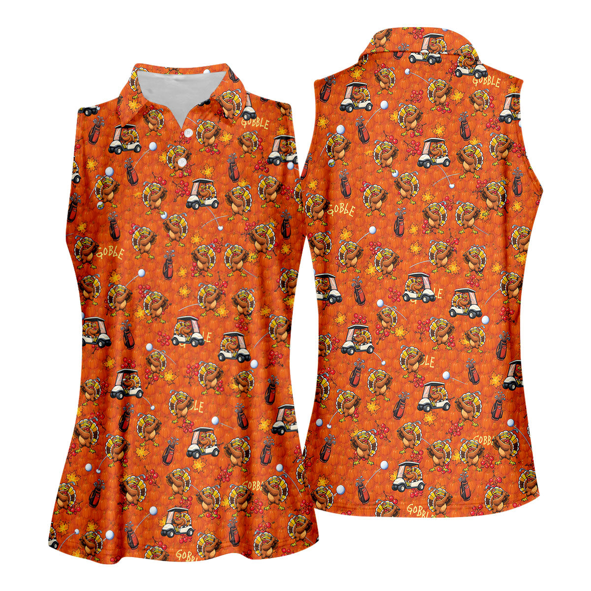 Thanksgiving Cartoon Turkey Golf Shirt, Ladies Golf Shirts, Womens Golf Clothing