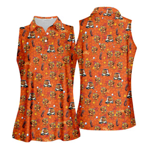 Thanksgiving Cartoon Turkey Golf Shirt, Ladies Golf Shirts, Womens Golf Clothing