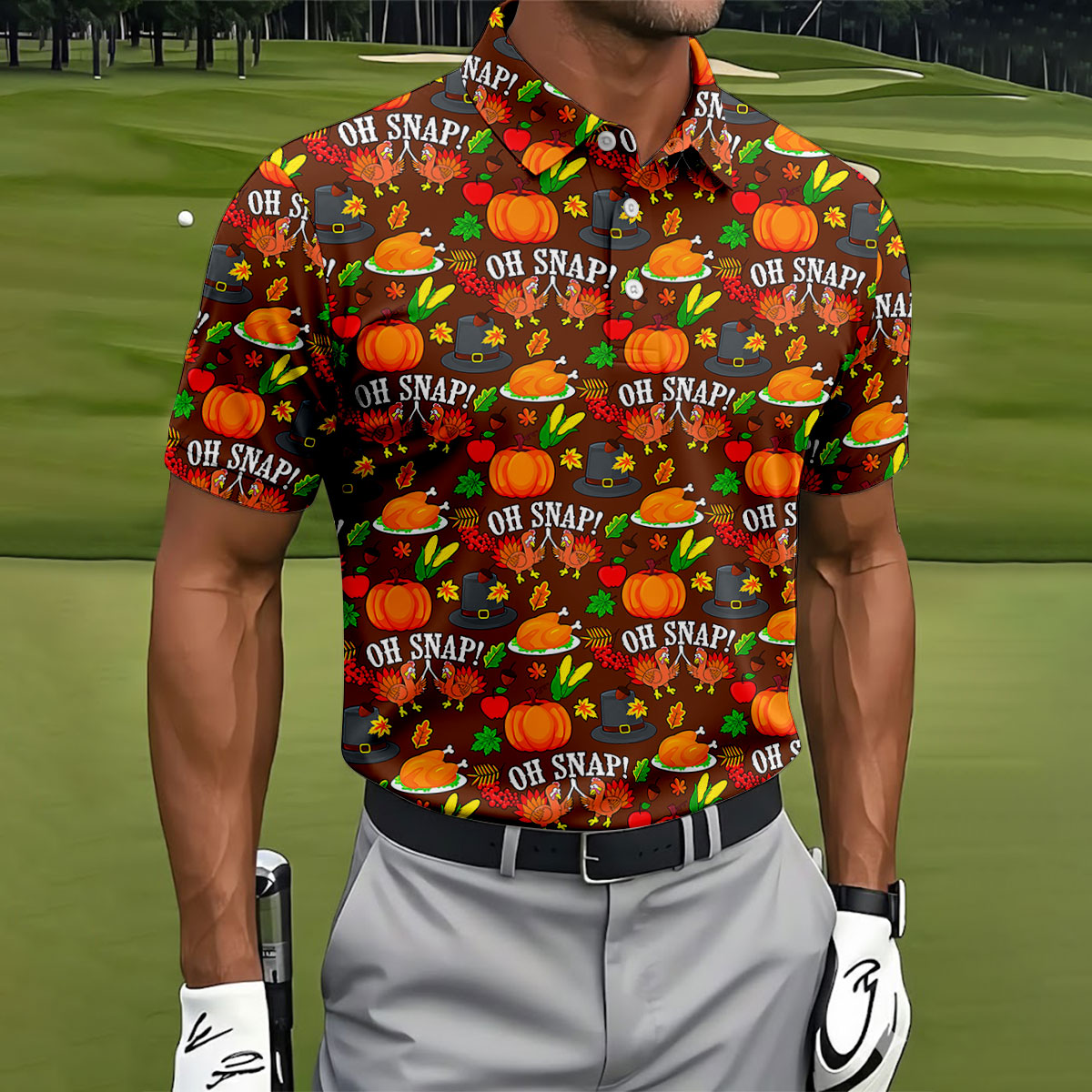 Thanksgiving Oh Snap Pumpkin Golf Shirt, Mens Golf Polo, Mens Holiday Golf Shirts
