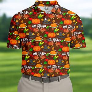 Thanksgiving Oh Snap Pumpkin Golf Shirt, Mens Golf Polo, Mens Holiday Golf Shirts