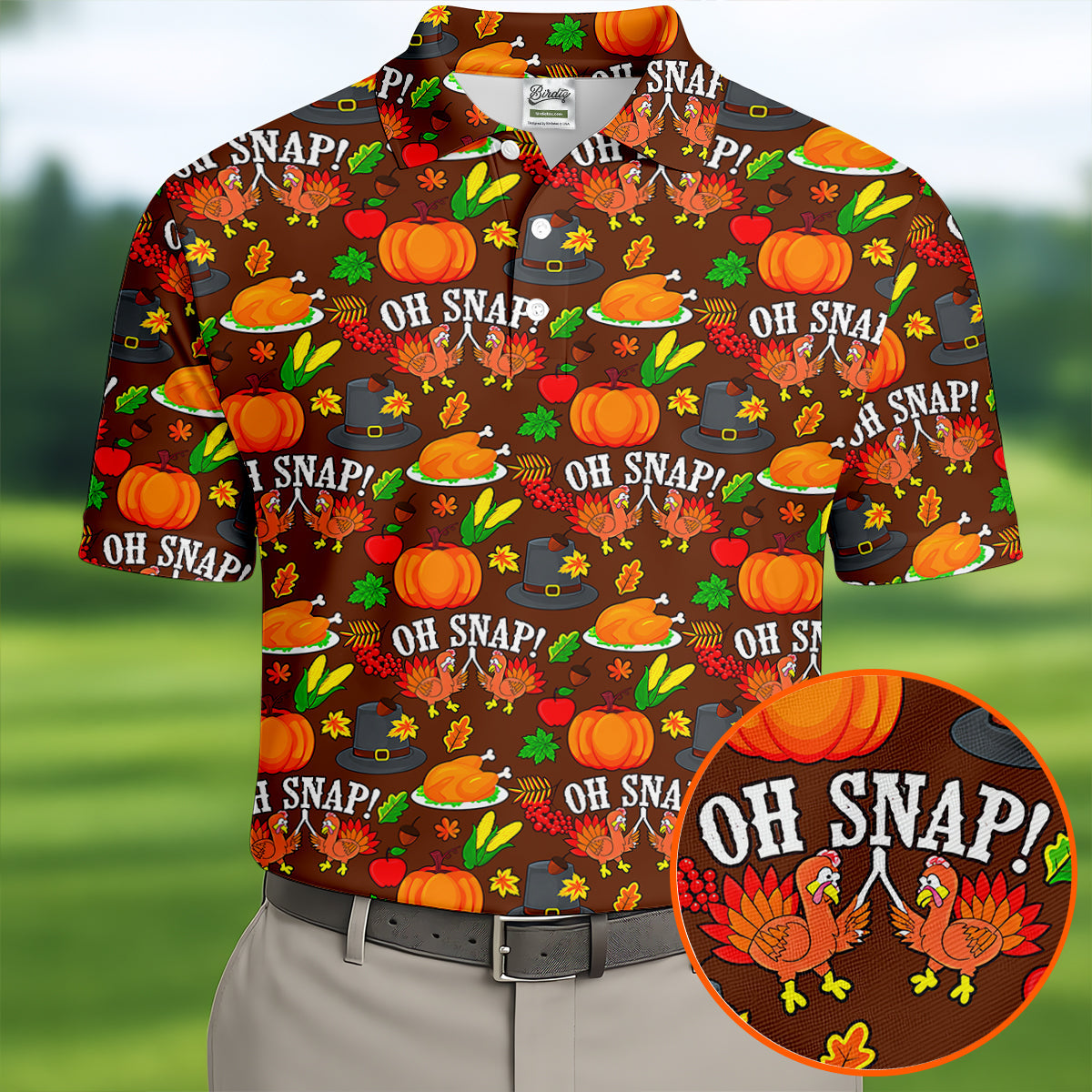 Thanksgiving Oh Snap Pumpkin Golf Shirt, Mens Golf Polo, Mens Holiday Golf Shirts
