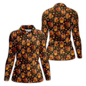 Thanksgiving Turkey Medallion Golf Shirt, Womens Golf Tops, Golf Shirts For Women