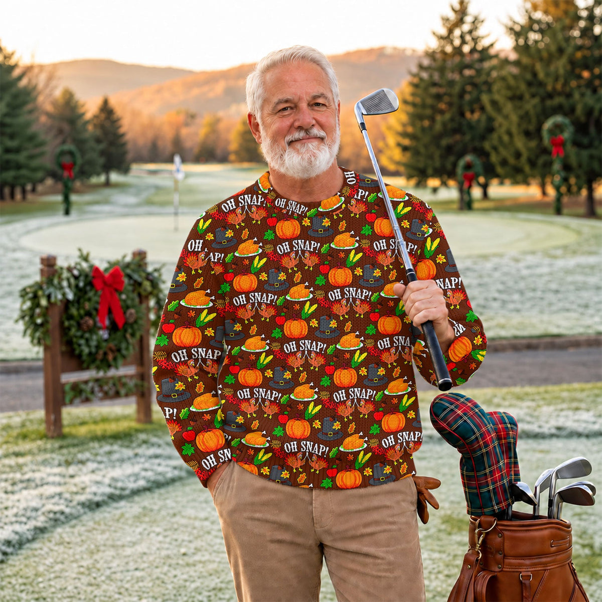 Ugly Christmas Sweater Thanksgiving Oh Snap, Ugly Sweater Party, Christmas Golf Gift