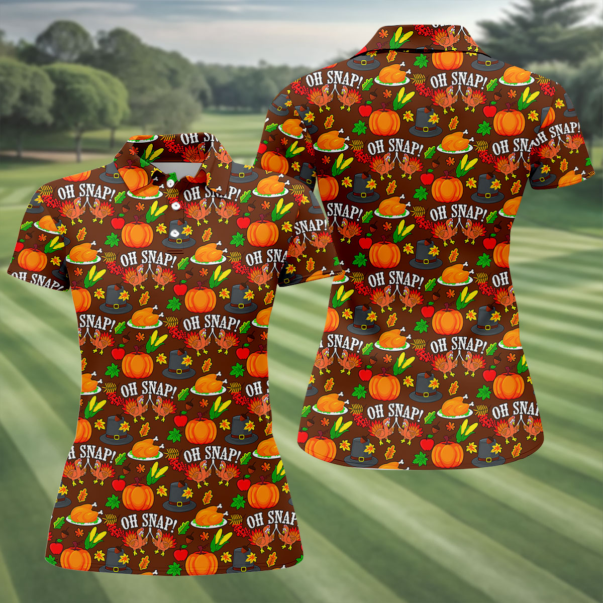 Thanksgiving Oh Snap Pumpkin Golf Shirt, Ladies Golf Shirts, Womens Golf Apparel