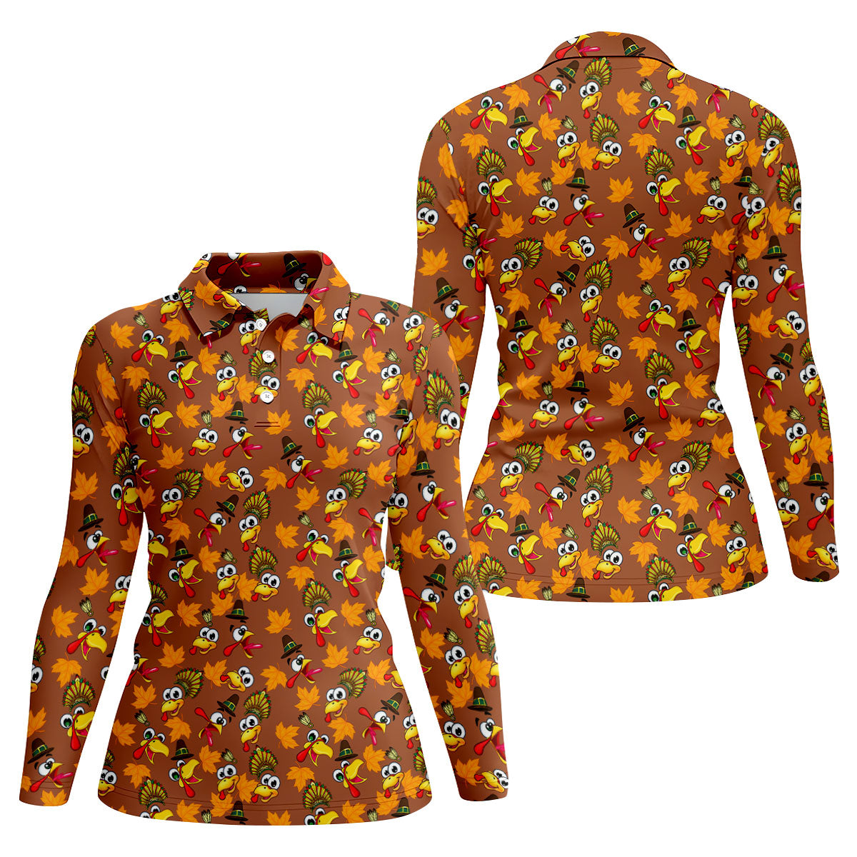 Thanksgiving Turkey Leaves Golf Shirt, Ladies Golf Shirts, Golf Shirts For Women