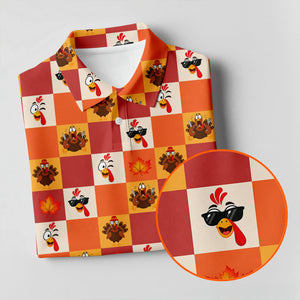 Thanksgiving Pumpkin Checker Turkey Golf Shirt, Womens Golf Tops, Ladies Golf Shirts