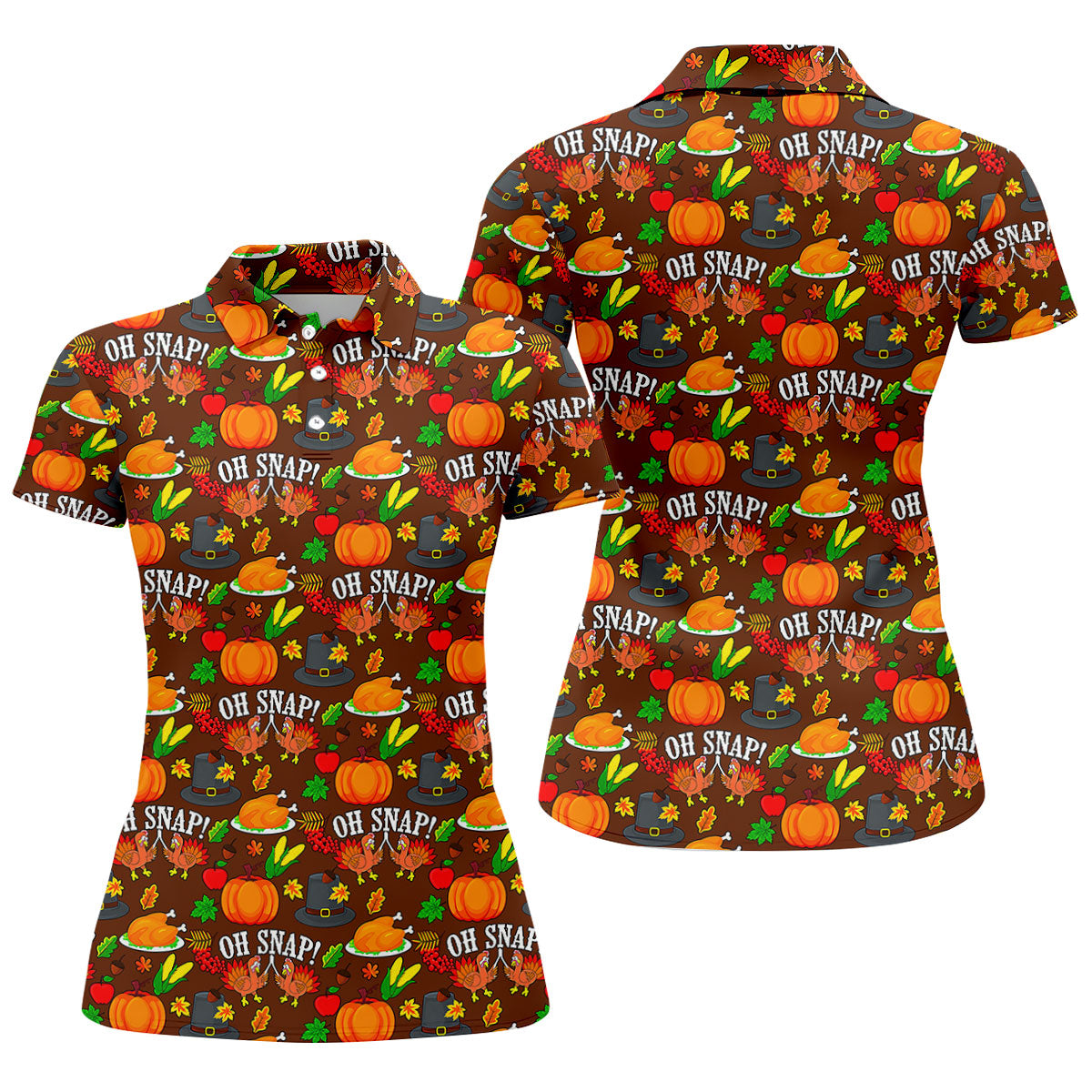 Thanksgiving Oh Snap Pumpkin Golf Shirt, Ladies Golf Shirts, Womens Golf Apparel