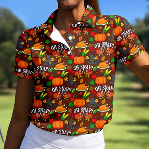 Thanksgiving Oh Snap Pumpkin Golf Shirt, Ladies Golf Shirts, Womens Golf Apparel