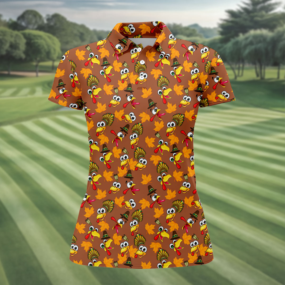 Thanksgiving Turkey Leaves Golf Shirt, Ladies Golf Shirts, Golf Shirts For Women