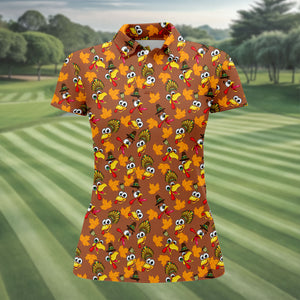 Thanksgiving Turkey Leaves Golf Shirt, Ladies Golf Shirts, Golf Shirts For Women