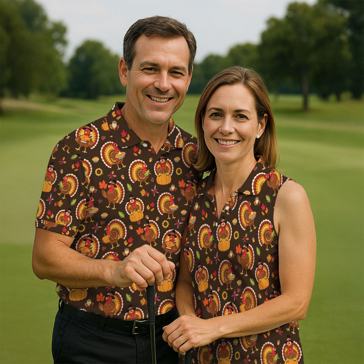 Thanksgiving Turkey Medallion Golf Shirt, Mens Golf Polo, Funny Mens Golf Shirts