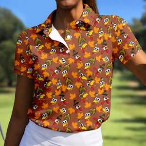 Thanksgiving Turkey Leaves Golf Shirt, Ladies Golf Shirts, Golf Shirts For Women