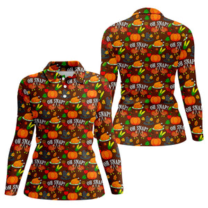 Thanksgiving Oh Snap Pumpkin Golf Shirt, Ladies Golf Shirts, Womens Golf Apparel