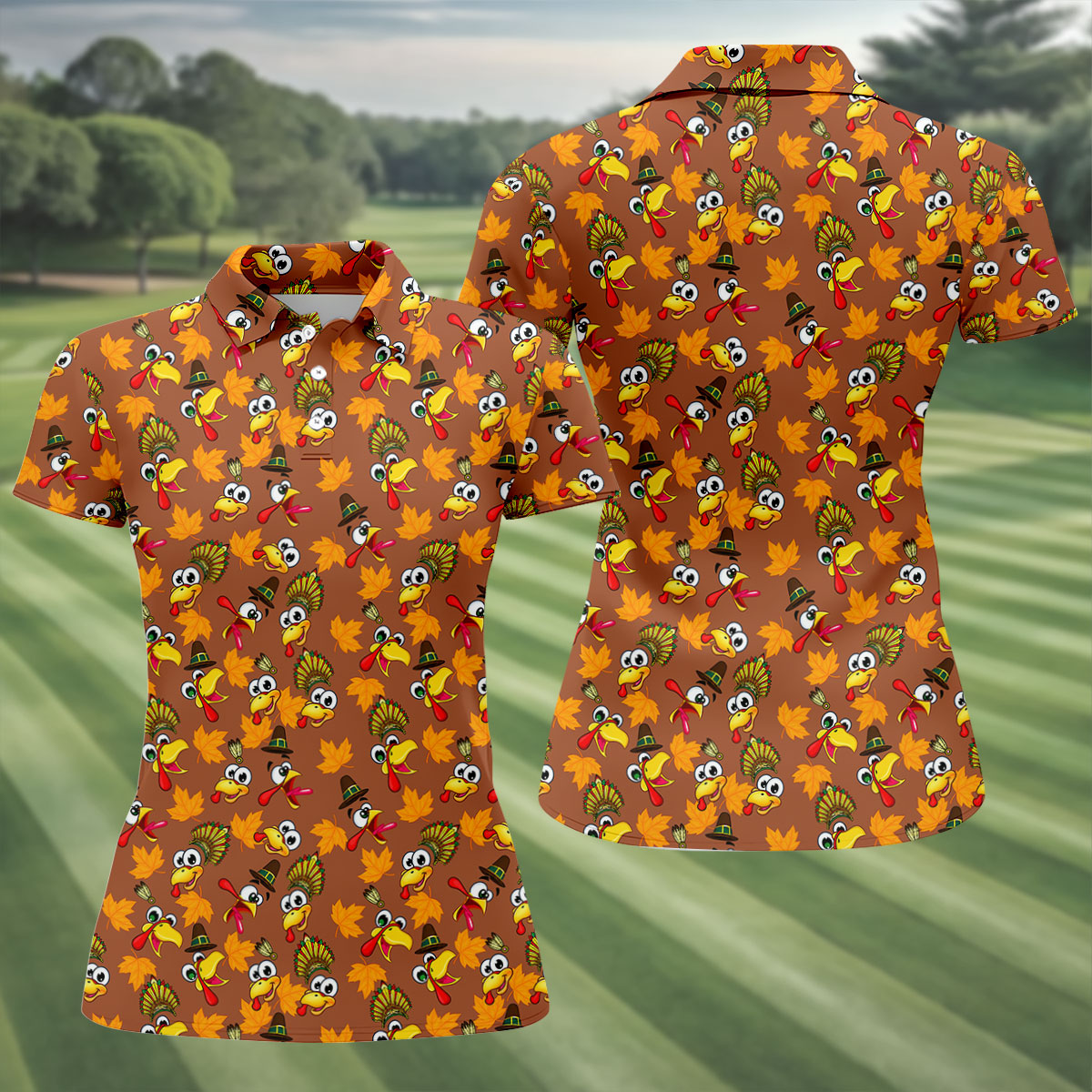 Thanksgiving Turkey Leaves Golf Shirt, Ladies Golf Shirts, Golf Shirts For Women