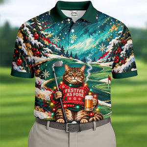 Aurora Cat Beer Christmas Golf Shirt, Mens Golf Shirts, Mens Holiday Golf Shirts