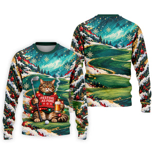 Aurora Cat Beer Christmas Golf Shirt, Mens Golf Shirts, Mens Holiday Golf Shirts