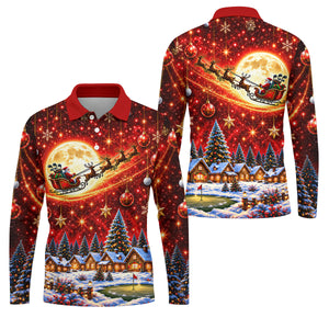 Santa Sleigh Comet Christmas Golf Shirt, Mens Golf Polo, Mens Holiday Golf Shirts