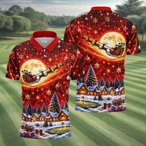 Santa Sleigh Comet Christmas Golf Shirt, Mens Golf Polo, Mens Holiday Golf Shirts