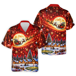Santa Sleigh Comet Christmas Golf Shirt, Mens Golf Polo, Mens Holiday Golf Shirts
