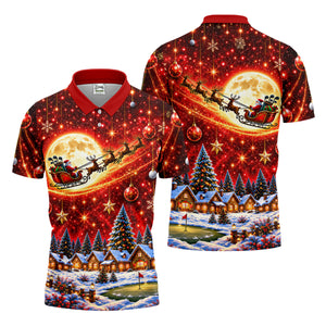 Santa Sleigh Comet Christmas Golf Shirt, Mens Golf Polo, Mens Holiday Golf Shirts