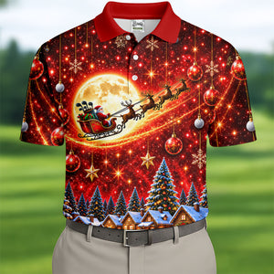 Santa Sleigh Comet Christmas Golf Shirt, Mens Golf Polo, Mens Holiday Golf Shirts