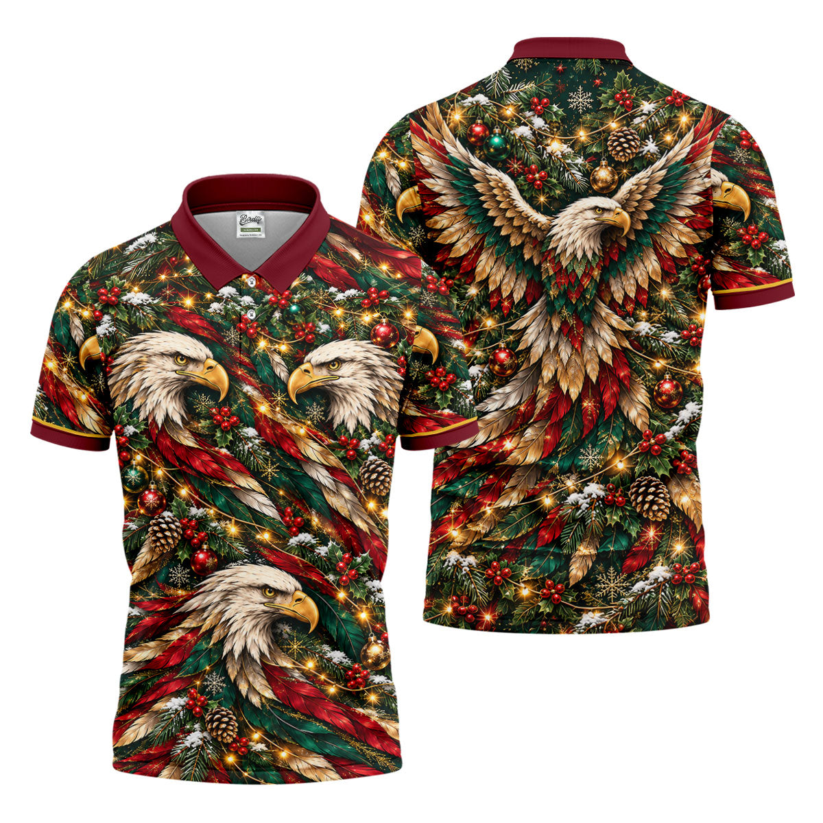 Eagle Pattern Christmas Golf Shirt, Golf Gifts For Men, Mens Holiday Golf Shirts