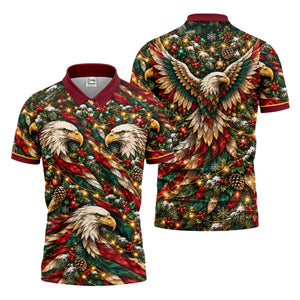 Eagle Pattern Christmas Golf Shirt, Golf Gifts For Men, Mens Holiday Golf Shirts