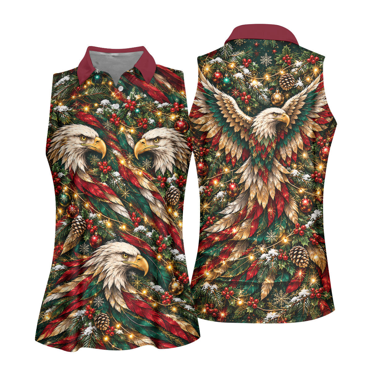 Funny Eagle Pattern Christmas Golf Shirt, Womens Golf Tops, Womens Golf Clothing