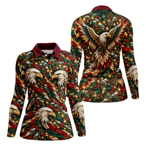 Funny Eagle Pattern Christmas Golf Shirt, Womens Golf Tops, Womens Golf Clothing