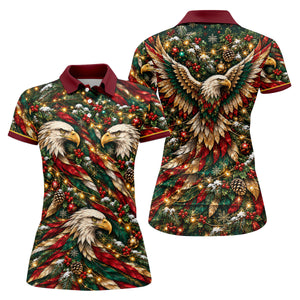 Funny Eagle Pattern Christmas Golf Shirt, Womens Golf Tops, Womens Golf Clothing