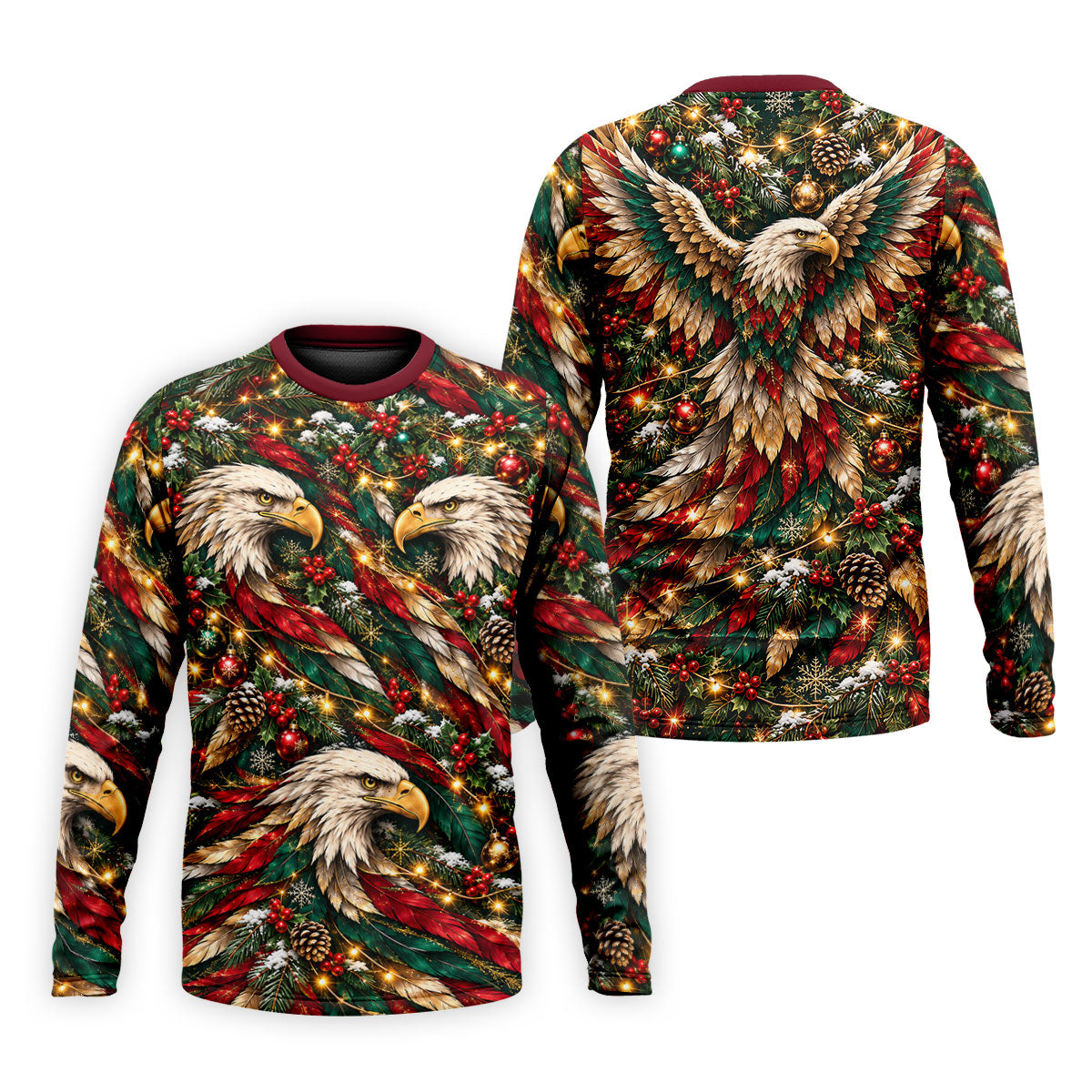 Eagle Pattern Christmas Golf Shirt, Golf Gifts For Men, Mens Holiday Golf Shirts